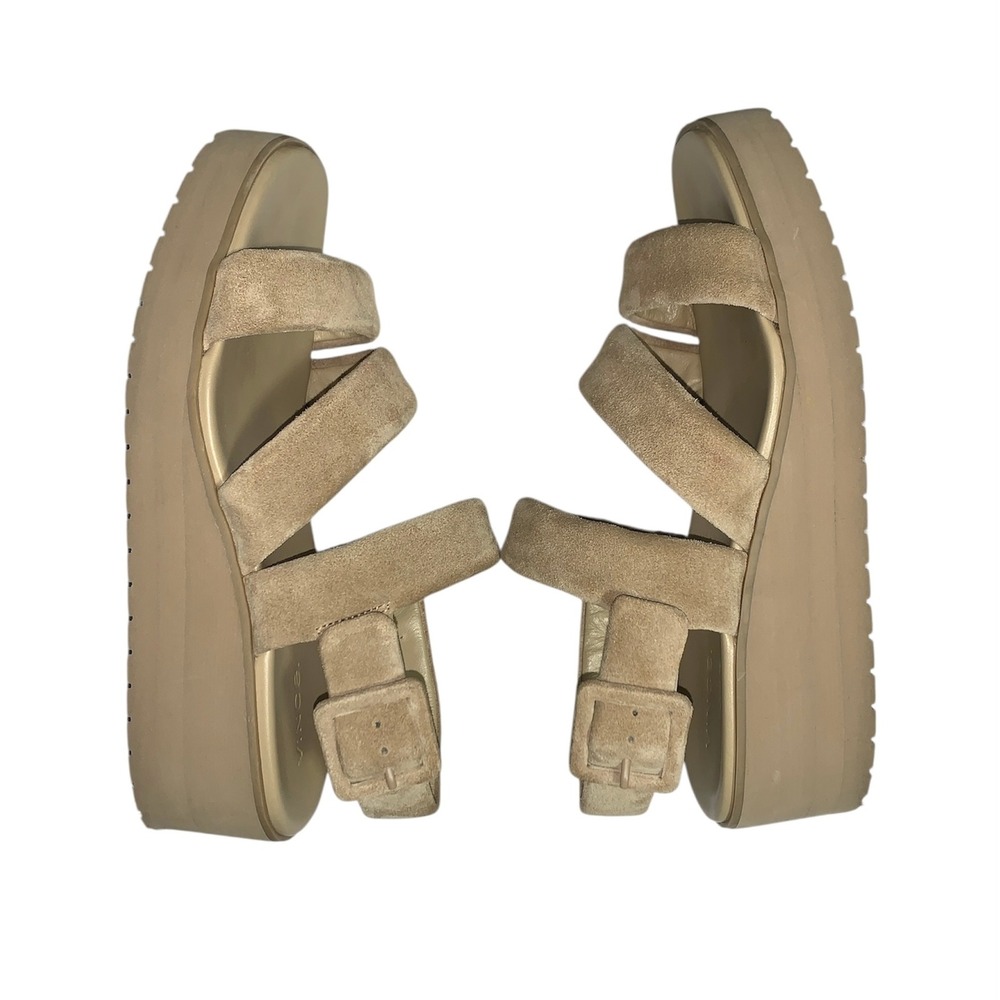 Vince Skylar Platform Sandals Womens 7.5 Beige Suede Wedge Slingback Buckle - Picture 8 of 10